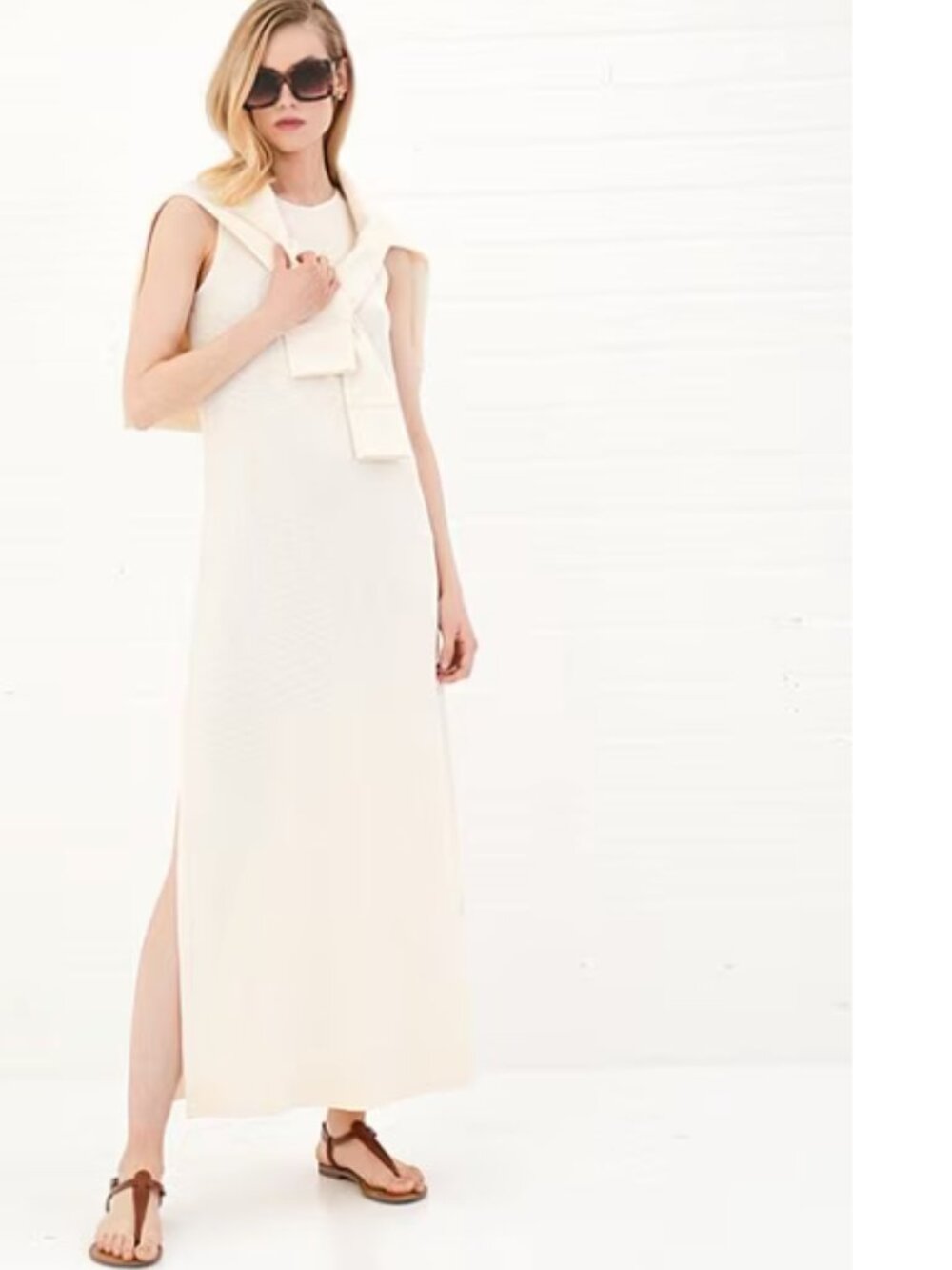 Le' AL.X Jersey Stretch Knit Crew Neck Sleeveless Shift Maxi Dress added elastic